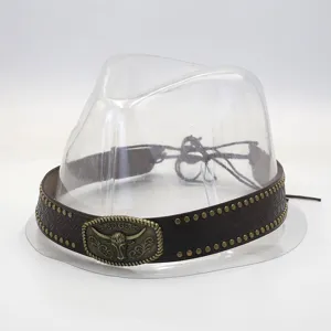 Vintage leather western hat band with bull head metal buckle, DIY western hat accessories.