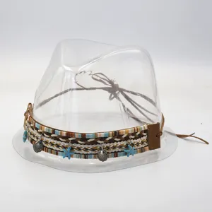 Handmade woven hat band ethnic style hat accessory with shells and starfish charms for decoration
