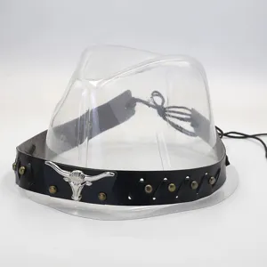 Handmade leather hat band with silver bull skull ornament and brass studs retro style