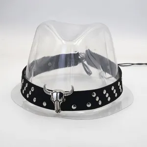 Handmade vintage bull skull hat band gothic metal stud DIY accessory detail shot against white