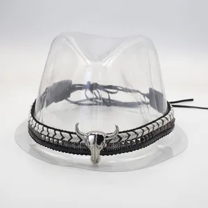 Braided hat band with metal bull skull detail, retro ethnic style DIY hat accessory for men and women.