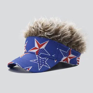 Funny novelty wig sun visor hat with US flag stars pattern for outdoor street style party.
