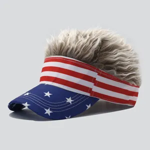US flag novelty sun visor hat with faux hair funny party outdoor sports baseball cap