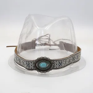 Bohemian woven hat band with turquoise stone buckle retro native style hat accessory details