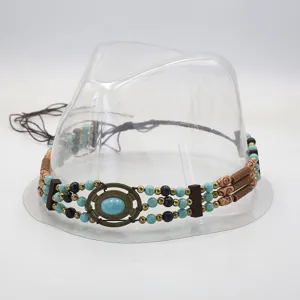 Retro bohemian beaded hat band ethnic style hat accessory detail view for men and women