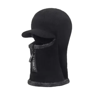 Winter dicke gefütterte thermische Sturmhaube Strickmütze mit Schirm und Reißverschluss