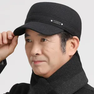 Gorra plana de invierno para hombre cálida de lana sombrero negro elegante para otoño