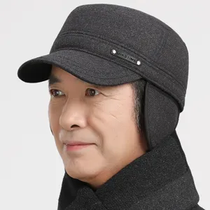 Gorra plana de invierno para hombre sombrero cálido con orejeras gris oscuro casual.
