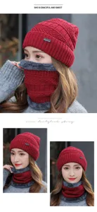 Winter Strickmütze und Schal Set, gefütterte warme Beanie Mütze für Damen, Kälteschutz Zubehör.