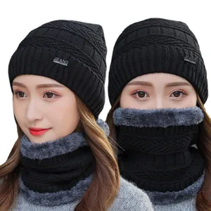Winter Fleece gefütterte Mütze und Schals Set für Damen warme Thermo Kopfbedeckung