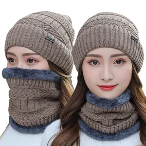 Winter warme gefütterte Strickmütze und Schal Set für Damen zum Kälteschutz beim Radfahren