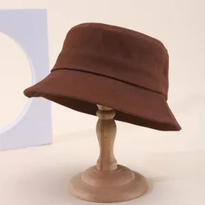 Classic brown cotton bucket hat casual outdoor sun protection solid color simple fashion basin hat
