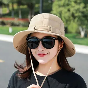 Damen Sommer Fischerhut Breitkrempig Polyester Sonnenschutz Faltbar Outdoor Schattierung Hut Mit Verstellbarem Kordelzug Lässiger Strand Reise Wanderhut Für Frauen