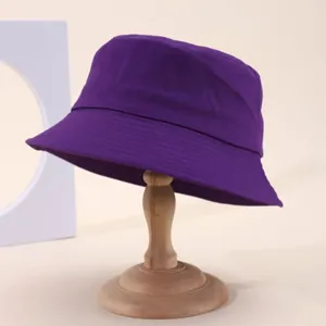 Classic purple cotton bucket hat for women men, casual summer sun protection hat, solid color.