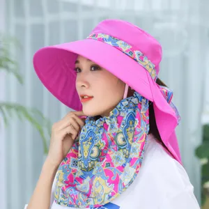 Women summer sun protection hat detail, wide brim uv cut anti-ultraviolet outdoor riding cap.