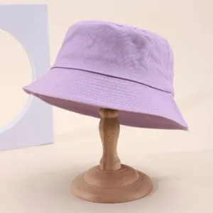 Classic solid color purple cotton bucket hat for women men summer sun protection casual beach hat.