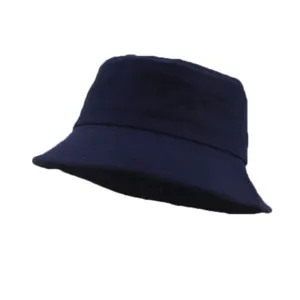 Classic cotton bucket hat in solid navy blue, versatile sun protection sunhat for daily wear.