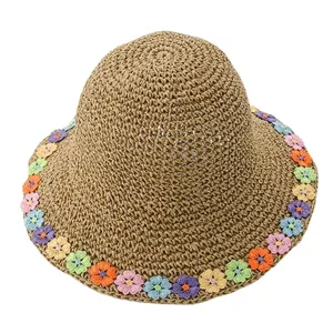 Cappello di paglia floreale estivo da donna cappello da pescatore pieghevole vacanza mare