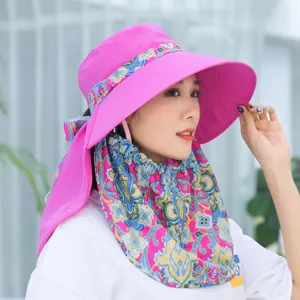 Pink sun hat for women summer face shield large brim outdoor travel cycling anti-UV cap