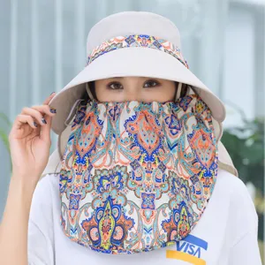 Women summer sun protection hat wide brim outdoor cycling anti-uv face shield sun hat