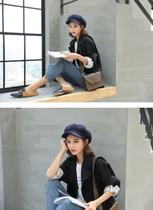 Stylish women's wool beret hat styled with a modern outfit for autumn and winter seasons.
