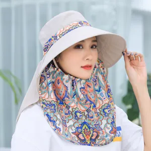 Women wide brim sun hat with neck flap summer outdoor cycling UV protection beach cap stylish.