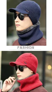 Herren Winter Mütze und Halswärmer Set, dickes gefüttertes thermisches Strickmütze.