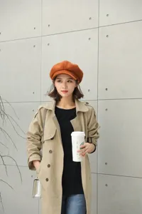 Stylish women woolen octagonal cap autumn winter korean retro beret hat chic painter cap