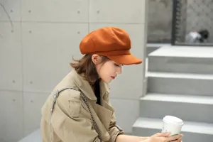 Women's wool newsboy cap autumn winter solid color stylish baker boy hat casual beret
