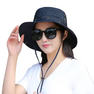 Damen Outdoor Sonnenschutz Eimerhut Sommer breite Krempe Wandern Angelkappe marine