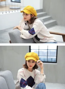 Stylish wool newsboy cap for women, autumn and winter warm beret, chic retro painter hat.