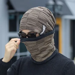 Heren winter warme gebreide muts en gevoerde nekwarmer set voor buiten fietsen en sport