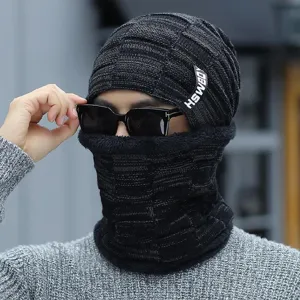 Winter dik gebreide muts en nekverwarmer set voor heren, warme koude-weersuitrusting.