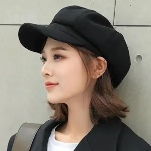 Vintage Woolen Fabric Octagonal Hat For Women Solid Color French Style Warm Newsboy Cap Autumn Winter Beret Hat Casual Painter Cap