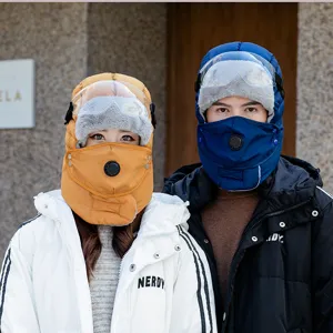 Winter verdickte winddichte Ushanka Mütze mit Schutzbrille und Gesichtsmaske für Damen und Herren