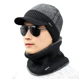 Herren Winter warme Strickmütze und Halswärmer Set für Outdoor Radfahren und kaltes Wetter.