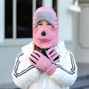 Winter thermische winddichte Fliegermütze mit Gesichtsmaske und warmen Handschuhen.
