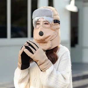 Winter winddicht warme Mütze Gesichtsmaske Brille und Handschuhe Set für kalten Radsport