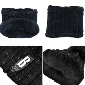 Winter warm knitted hat and scarf set for women, thick fleece lined thermal riding beanie cap.