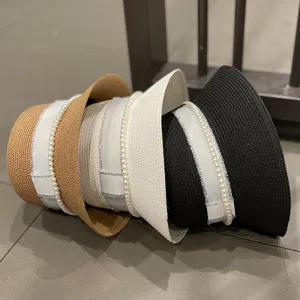 Women summer straw bucket hat fashion pearl ribbon sun hat casual woven fisherman hat