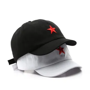 Casquette visière courte unisexe noir blanc avec broderie étoile rouge chapeau chic