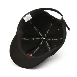 Casquette de baseball noire à bord court vue intérieure, 100% coton chapeau décontracté quotidien