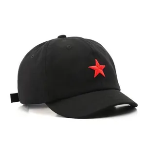 Casquette de baseball noire en coton à visière courte, broderie étoile rouge, unisexe