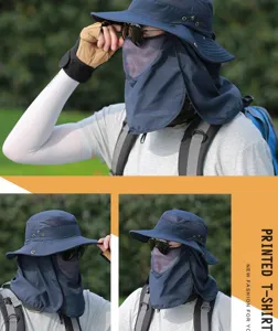 Men outdoor sun protection fishing hat with face cover and neck flap for summer hiking.