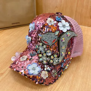 Stilosa cappellino da baseball con strass volpe brillanti, berretto rete paillettes donna.