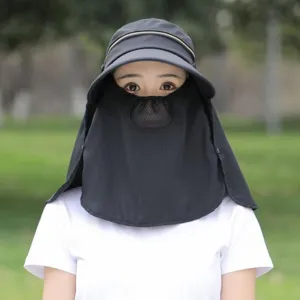 Sun protection face shield hat with big brim and neck flap for ultimate outdoor UV defense.
