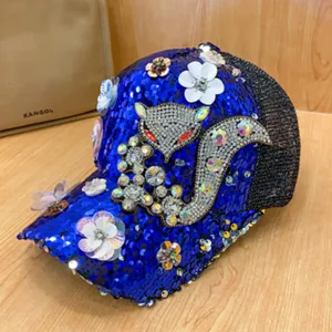 Berretto da Baseball in Rete con Paillettes da Donna Orecchini Volpe Cigno Protezione Solare Estiva Traspirante Parasole da Esterno