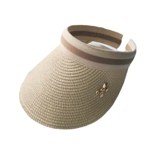 Cappello da sole in paglia vuoto estivo da donna con fiocco spiaggia protezione UV visiera