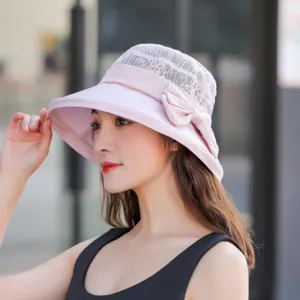 Vrouwen ademende roze kanten zonnehoed stijlvolle UV-bescherming emmerhoed voor de zomer