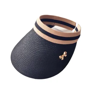 Cappello parasole in paglia da donna con fiocco, visiera estiva elegante per spiaggia.